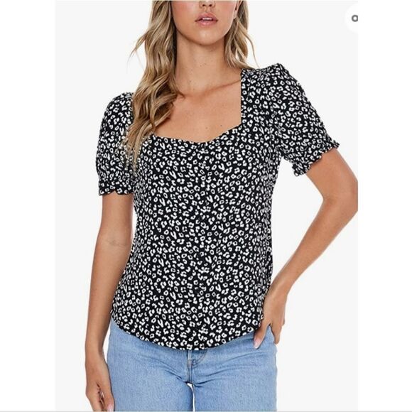 Elodie Ruffled Short Sleeve Blouse Button Up Casual blouse size XS - Picture 1 of 5